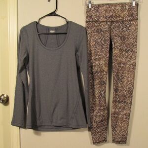 Fabletics Patterned Leggings & Blue Long Sleeve Top Set